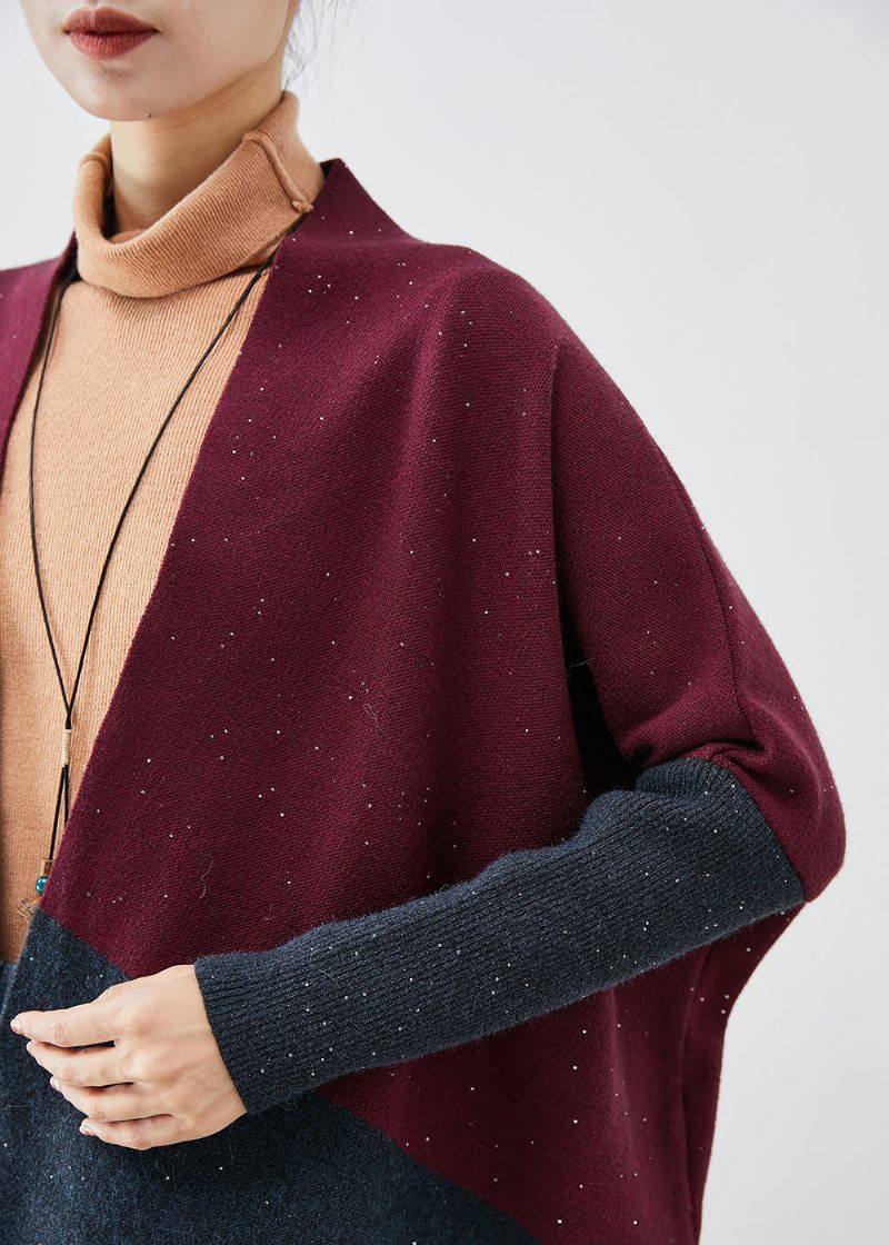 Klassisk Mulberry Oversized Patchwork Strik Cardigans Batwing Sleeve - Dame cardigans
