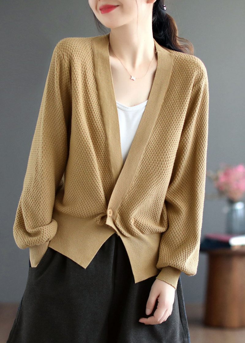 Kvinder Blå V-hals Solid Button Strik Cardigan Fall - Blå