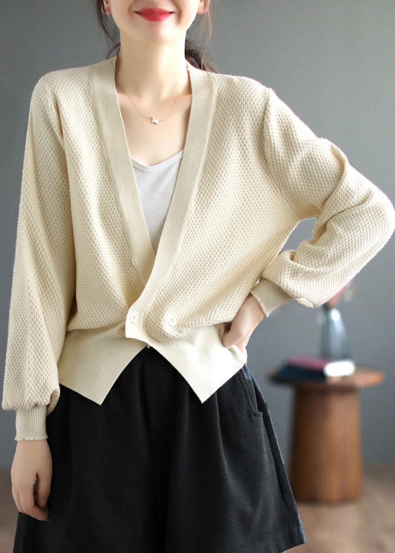Kvinder Blå V-hals Solid Button Strik Cardigan Fall - Blå