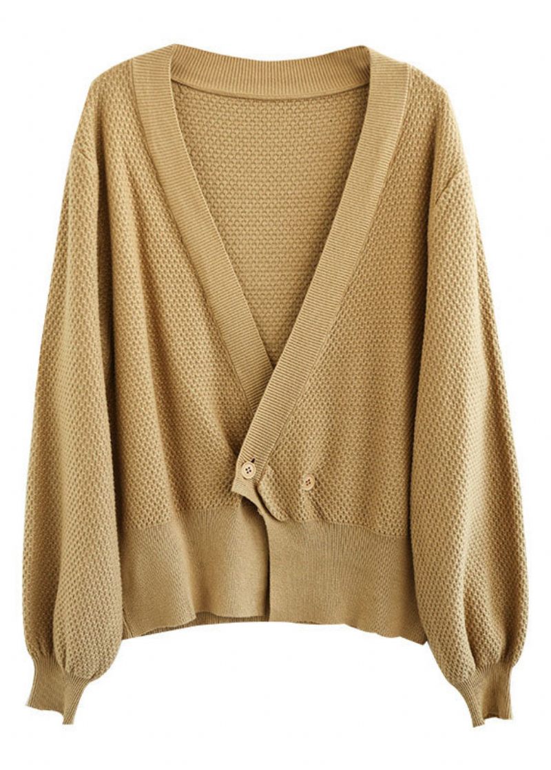Kvinder Blå V-hals Solid Button Strik Cardigan Fall - Blå