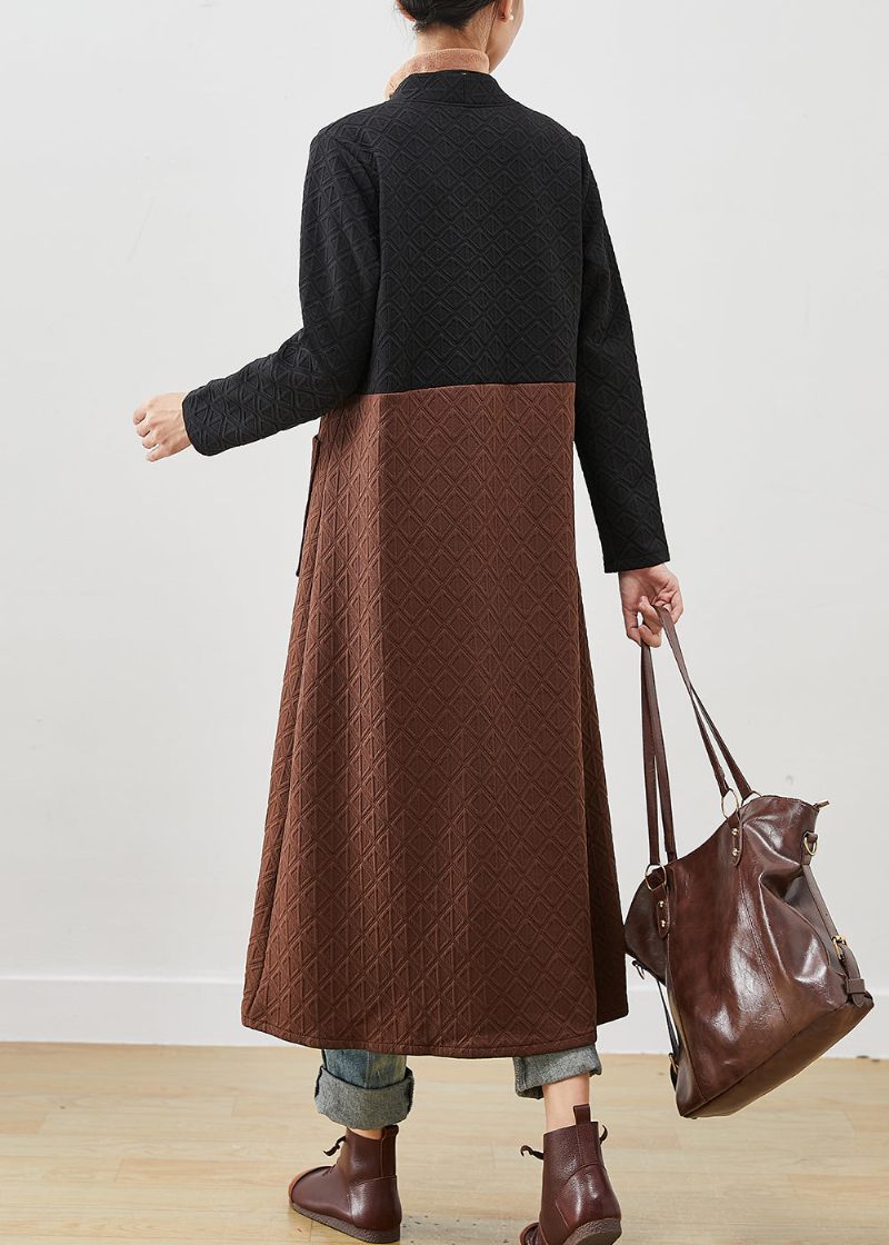 Kvinder Colorblock Kvast Patchwork Bomuld Lange Cardigans Vinter - Dame cardigans