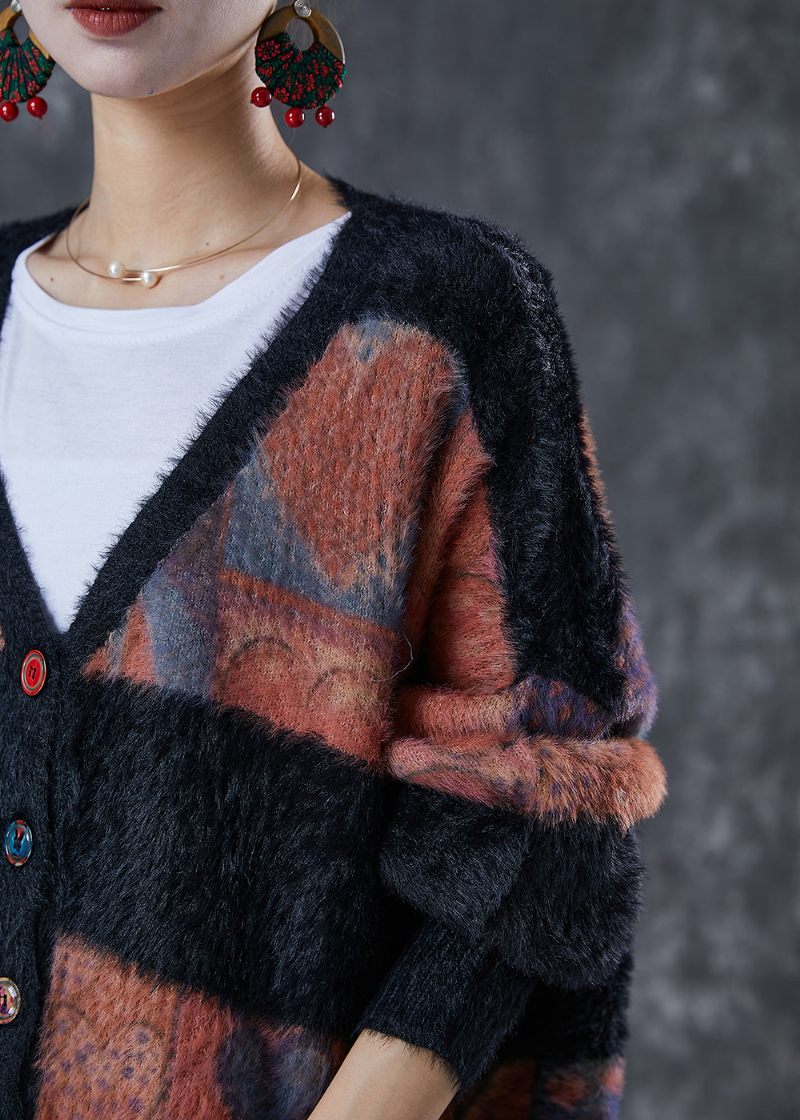 Moderne Colorblock Oversized Tykt Mink-hår Strikket Cardigan Vinter - Dame cardigans