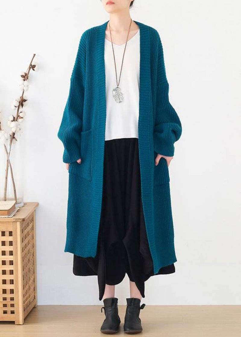 Oversize Forårsstrikkede Sweat Toppe Blå Side Åbne Strikkede Cardigans - Dame cardigans
