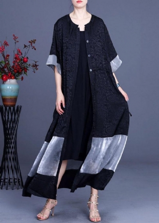 Plus Size Sort Jacquard Patchwork Silke Cardigans Lange