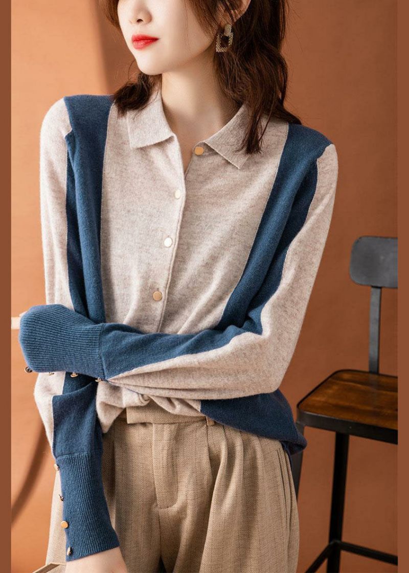 Smuk Colorblock Peter Pan Collar Patchwork Cashmere Cardigans Forår - Dame cardigans