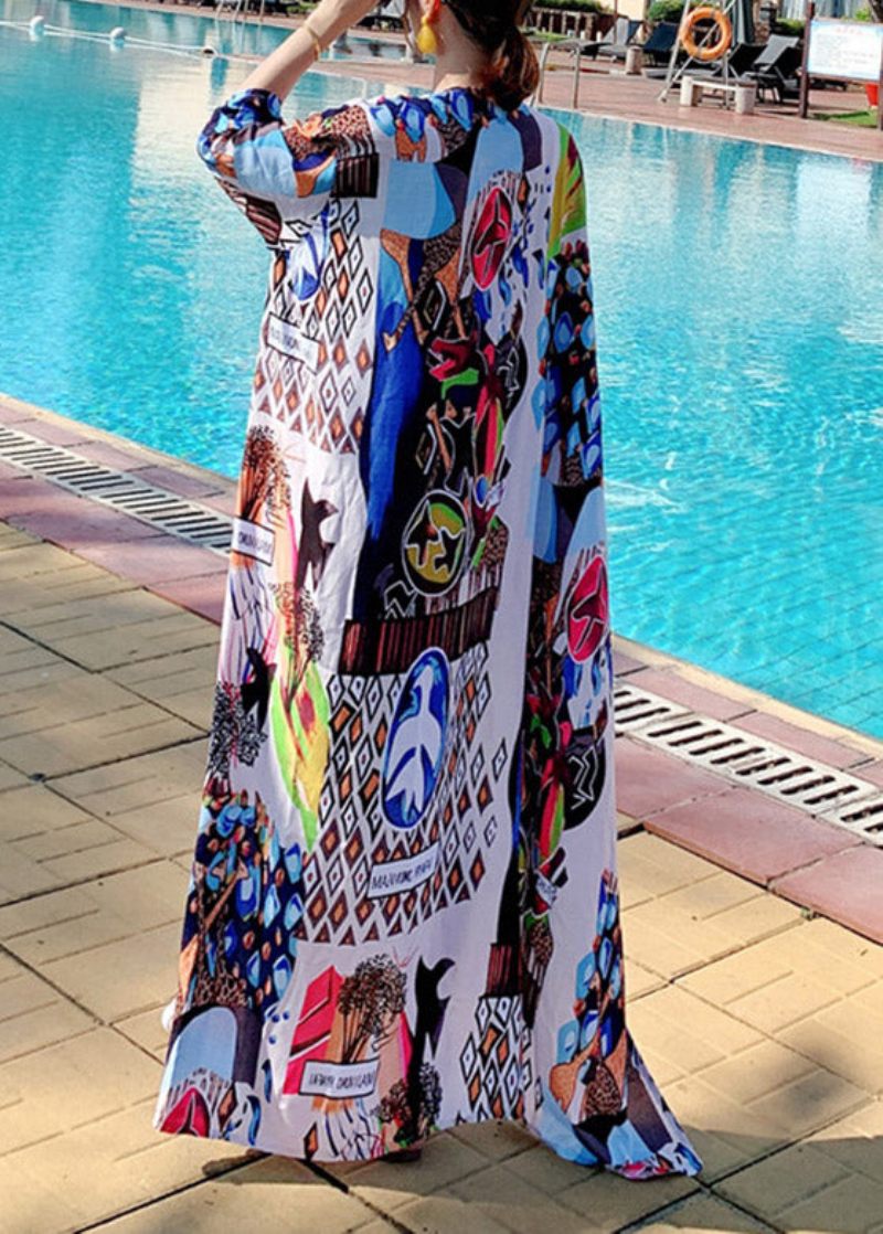 Smukke V-hals Print Binde Talje Ferie Lange Cardigans Sommer - Dame cardigans
