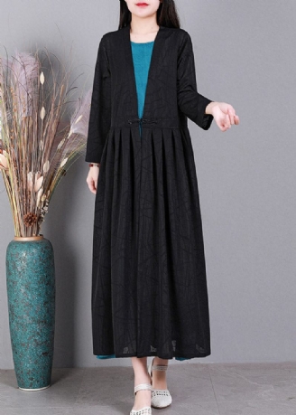 Sort V-hals Solid Cinched Hør Cardigans Lange Ærmer