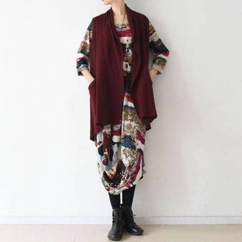 Stilfuld Plus Size Linned Veste Kausal Cardigans Hør Tøj