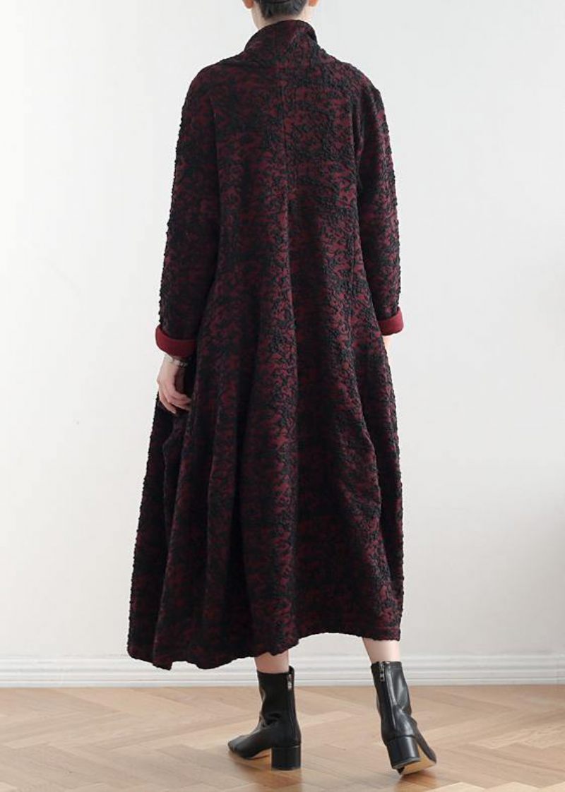 Style Bordeaux Jacquard Fint Tøj Mønster Asymmetriske Frakker - Bordeaux