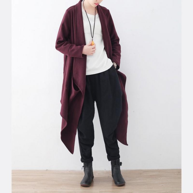 Vintage Bordeaux Uldfrakke Oversize Jakker Frakker Boutique Maxi Frakke - Sort