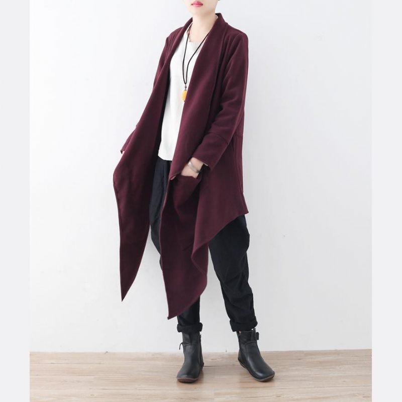 Vintage Bordeaux Uldfrakke Oversize Jakker Frakker Boutique Maxi Frakke - Sort