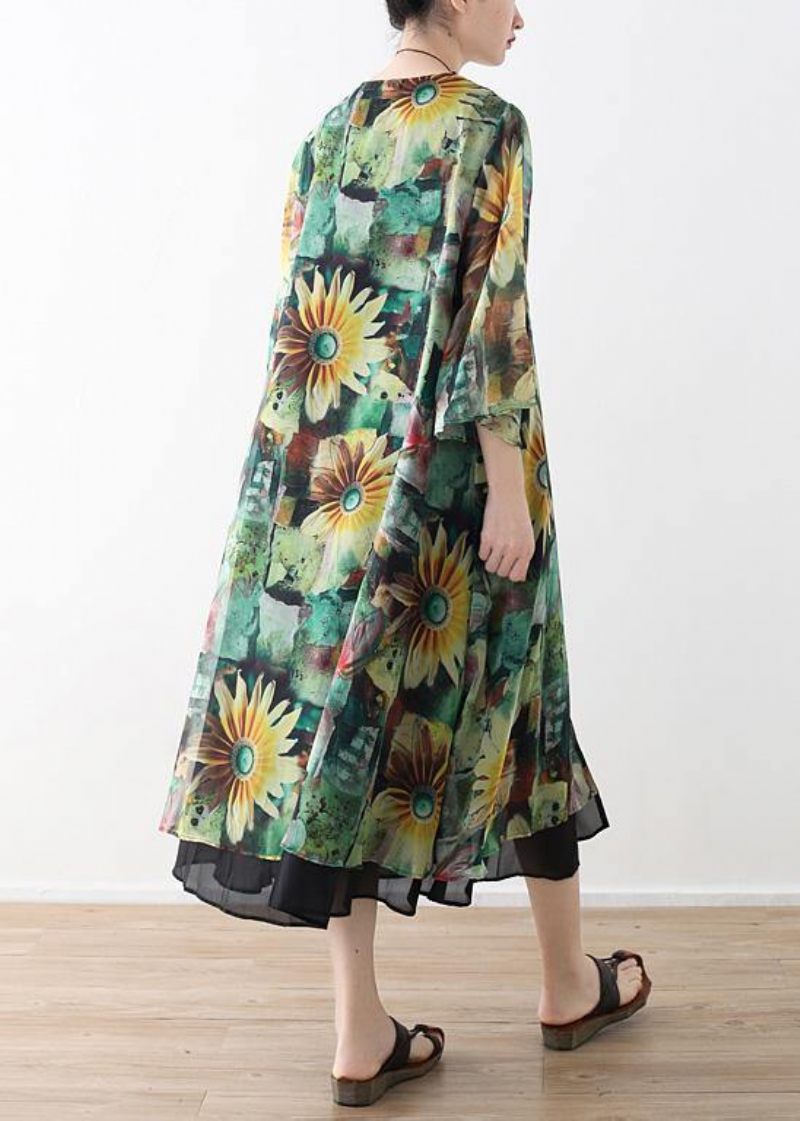 Vintage Grøn Print Oversized V-hals Baggy Cardigans - Dame cardigans