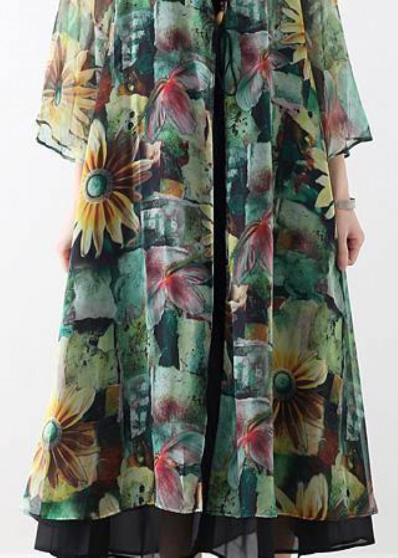 Vintage Grøn Print Oversized V-hals Baggy Cardigans - Dame cardigans