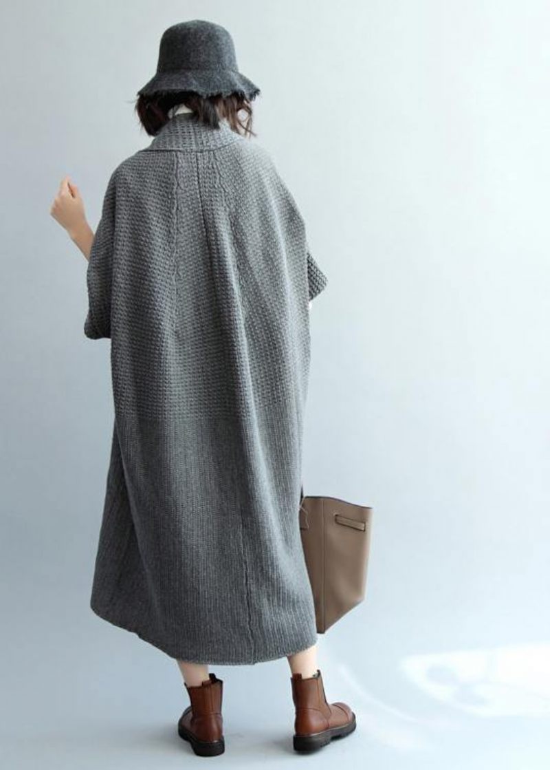 Vintage Mørkegrå Strik Frakker Trendy Plus Størrelse V-hals Sweat - Dame cardigans