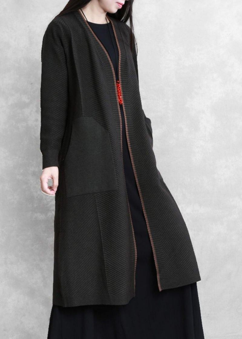 Vintage Oversize Maxi Frakke Kedelig Grønne Lommer Frakker - Chokolade
