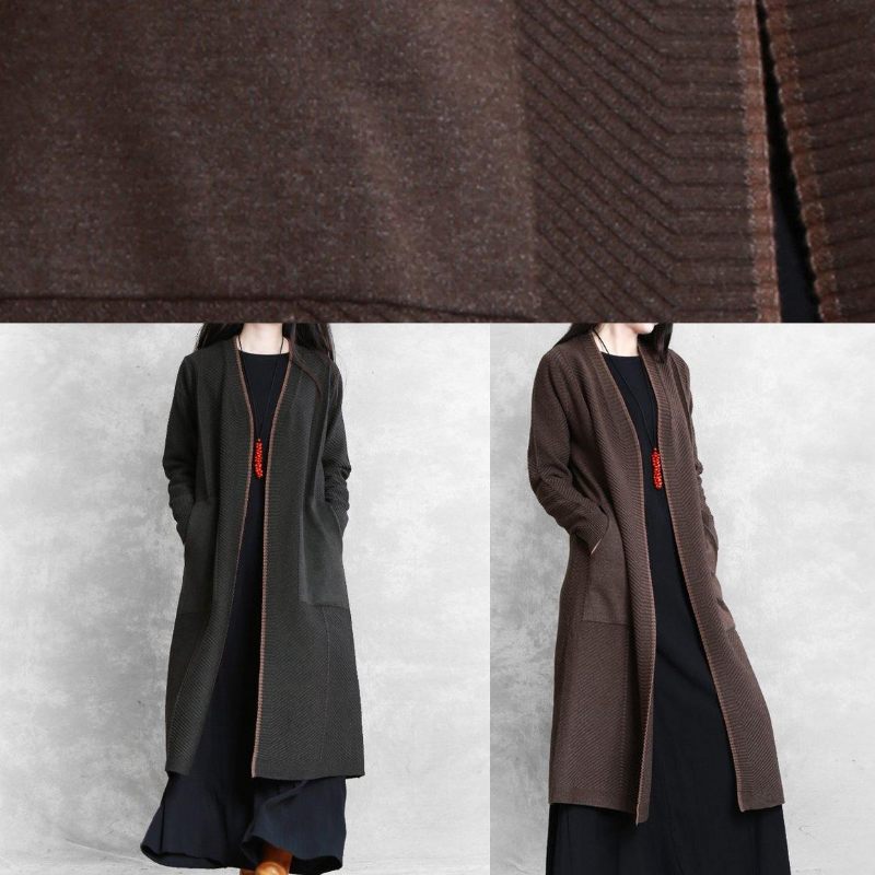 Vintage Oversize Maxi Frakke Kedelig Grønne Lommer Frakker - Chokolade