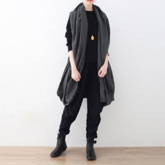 Vintage Sort Maxi Frakke Oversize Asymmetrisk Søm Cardigans Frakker Boutique Ærmeløse