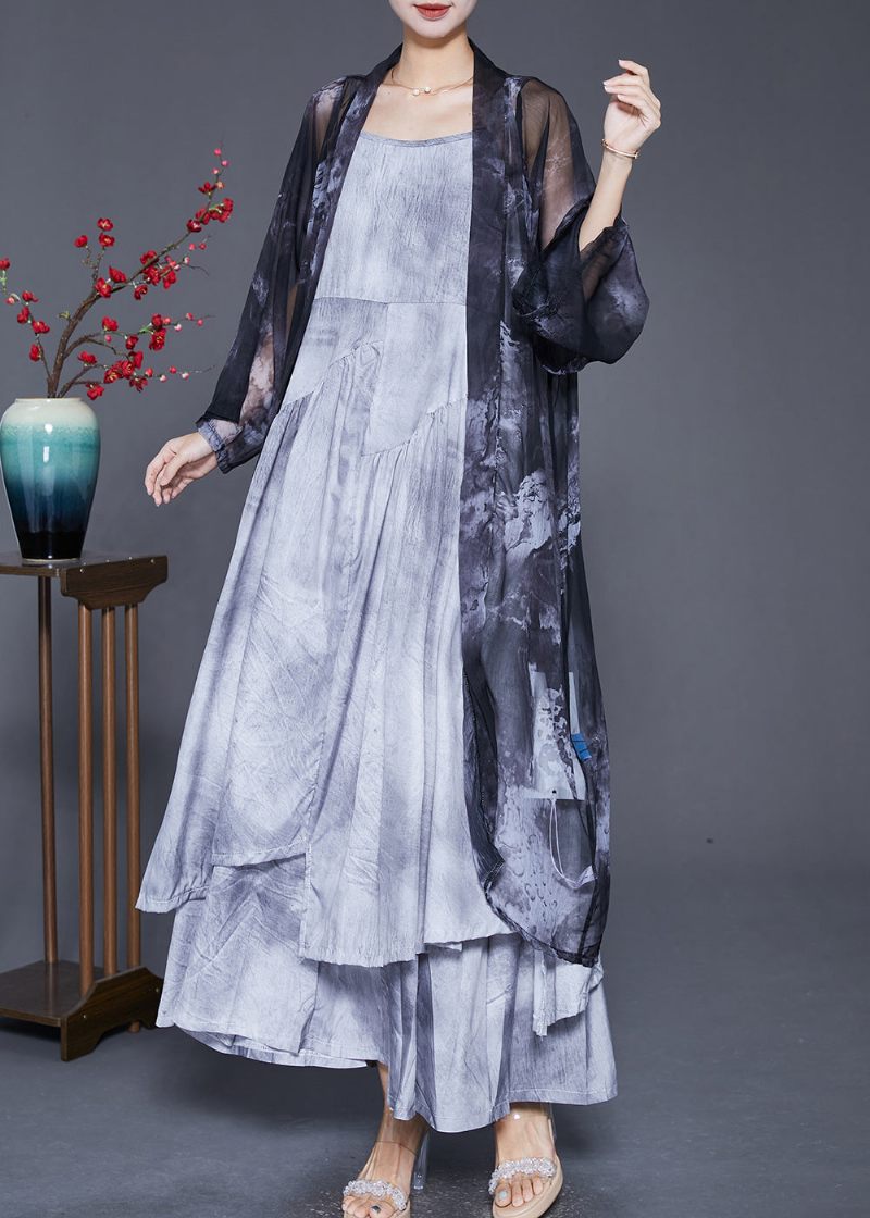 Vintage Sort Oversized Tie Dye Chiffon Cardigans Sommer - Dame cardigans