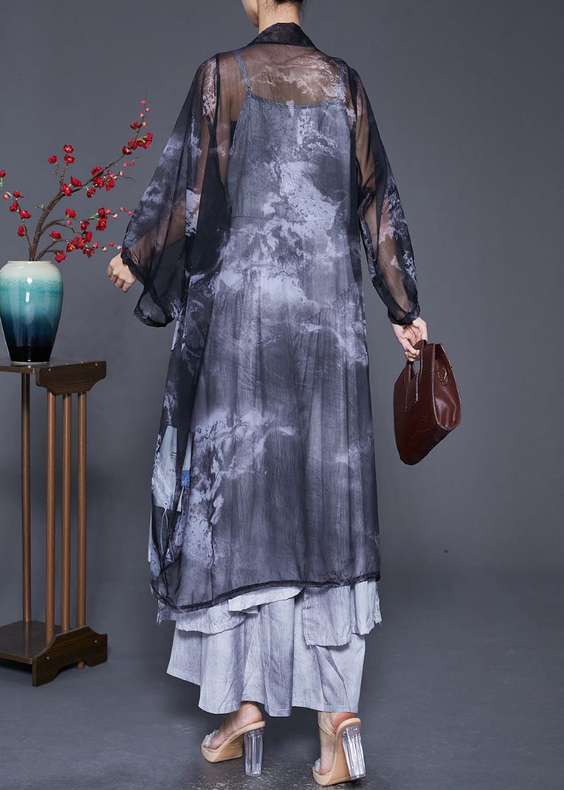Vintage Sort Oversized Tie Dye Chiffon Cardigans Sommer - Dame cardigans
