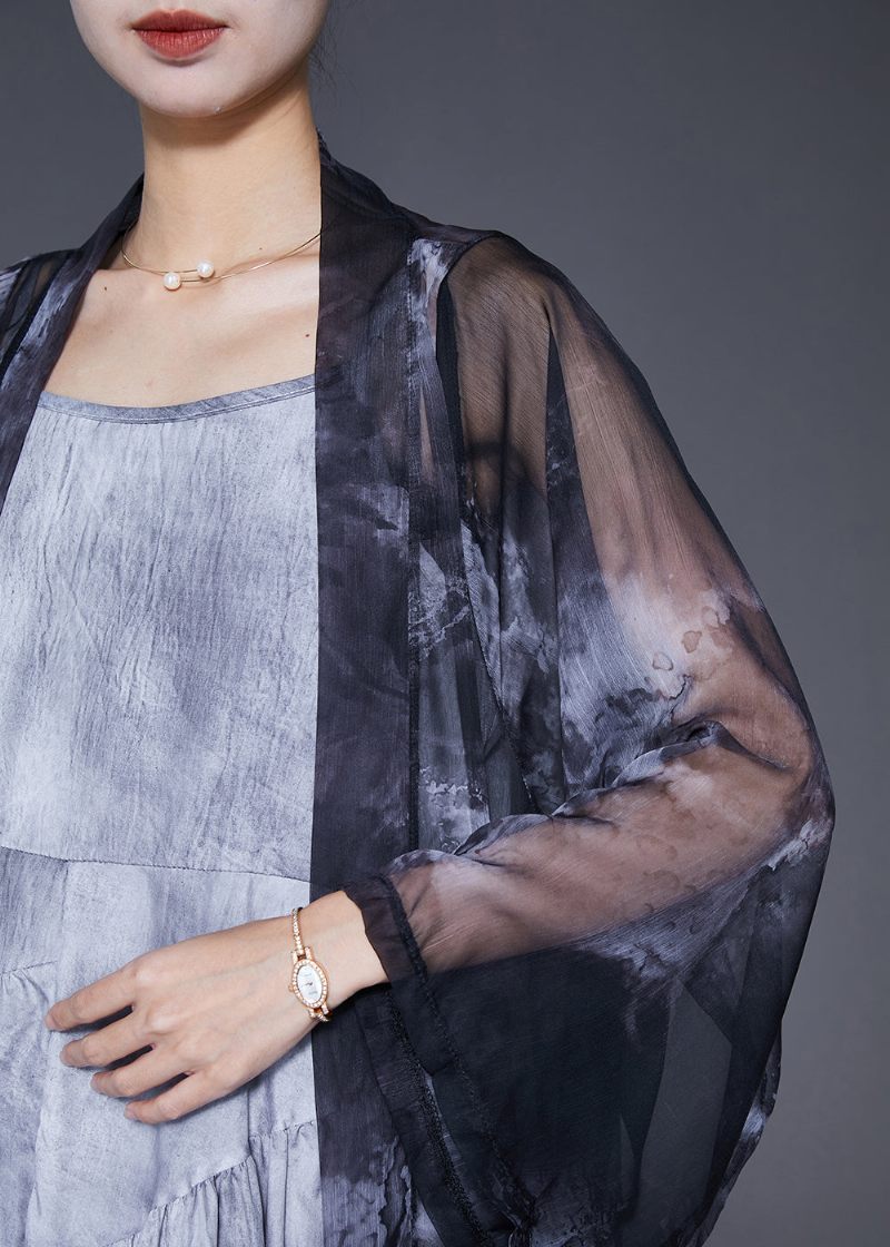 Vintage Sort Oversized Tie Dye Chiffon Cardigans Sommer - Dame cardigans