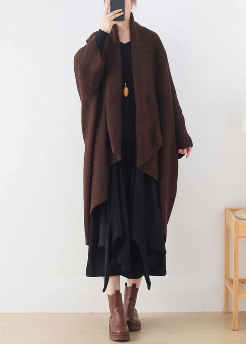 Vintage Strik Sweat Toppe Casual Chokolade V-hals Batwing Sleeve Frakker - Dame cardigans