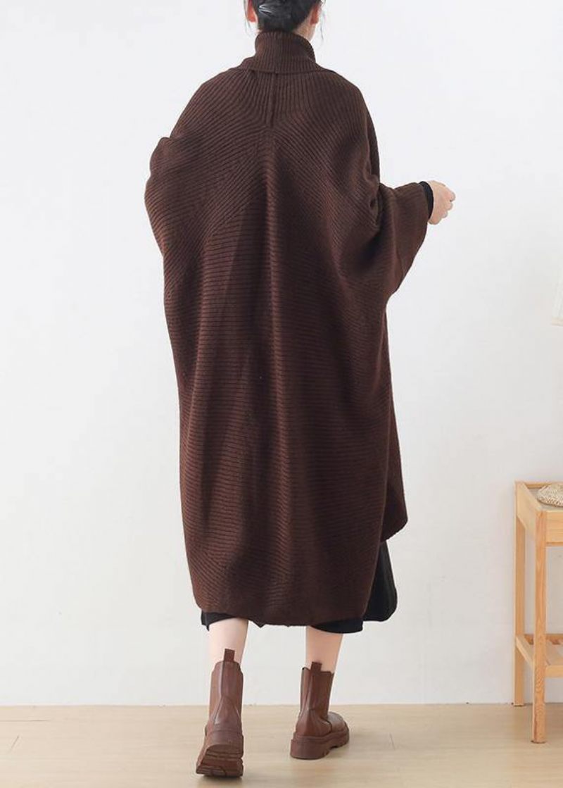 Vintage Strik Sweat Toppe Casual Chokolade V-hals Batwing Sleeve Frakker - Dame cardigans