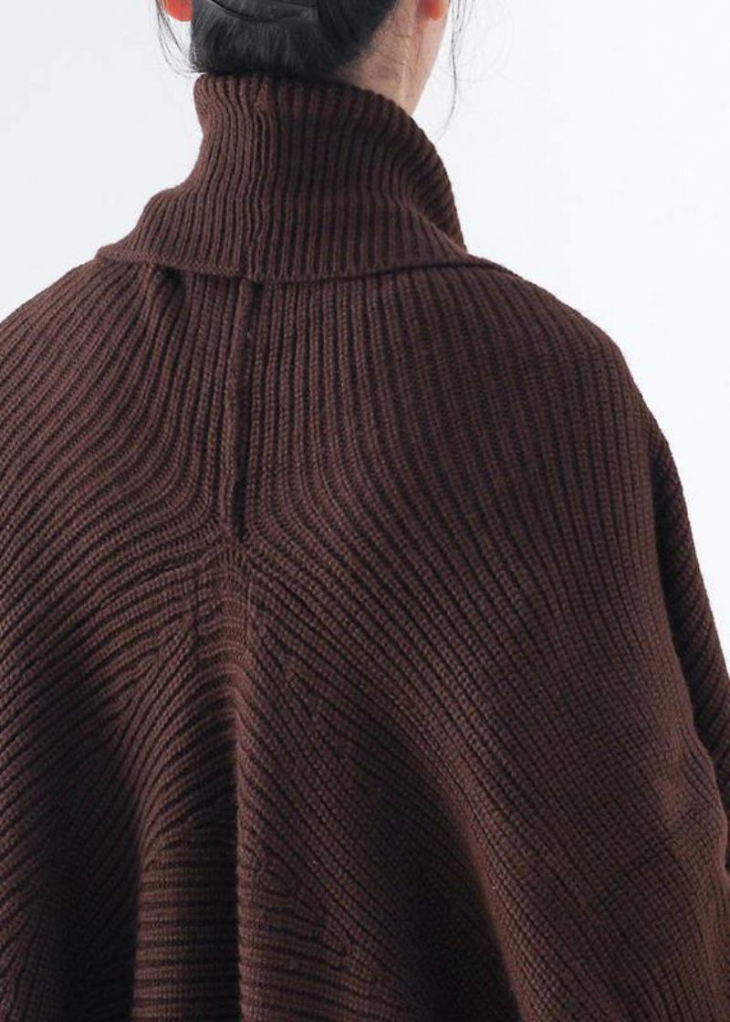 Vintage Strik Sweat Toppe Casual Chokolade V-hals Batwing Sleeve Frakker - Dame cardigans