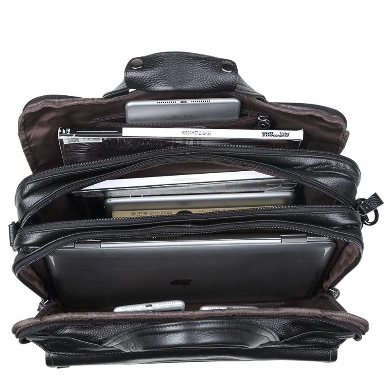 Ægte Læder Dokumentmapper 15 Tommer Bærbar Håndtaske Dokumentetui Herre Business Crossbody Taske Tote Messenger Skuldertasker - Grøn