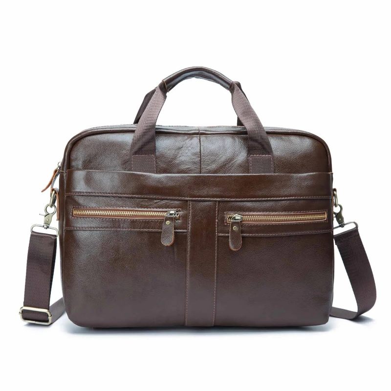 Mænd Læder Retro Rejsemappe Business 15.6 Tommer Bærbar Taske Design Messenger Bag - Brun