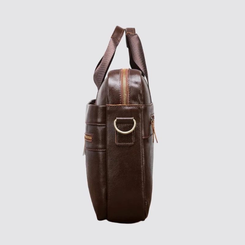 Mænd Læder Retro Rejsemappe Business 15.6 Tommer Bærbar Taske Design Messenger Bag - Brun