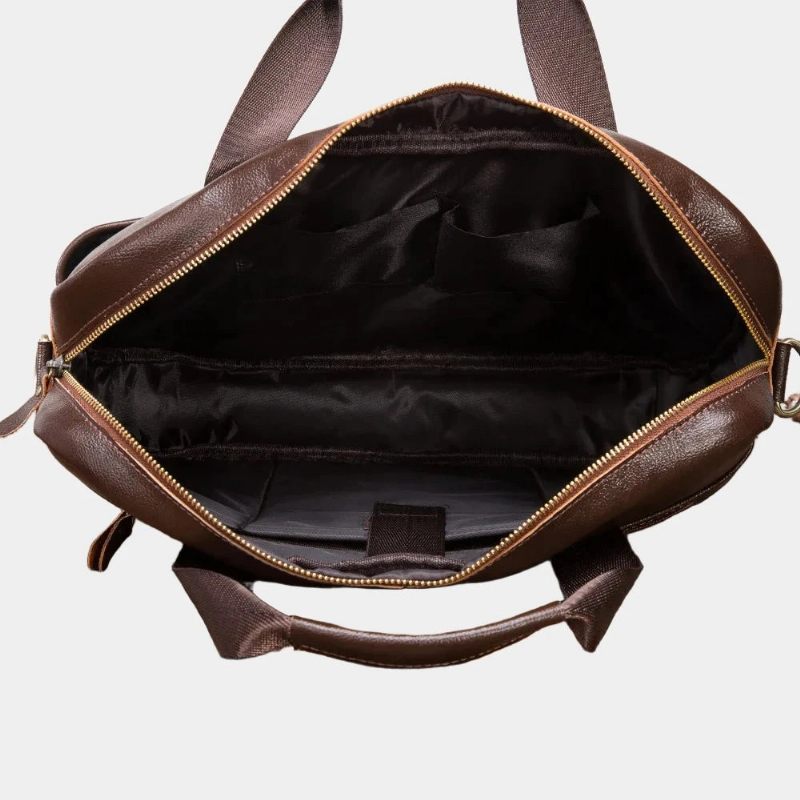 Mænd Læder Retro Rejsemappe Business 15.6 Tommer Bærbar Taske Design Messenger Bag - Brun