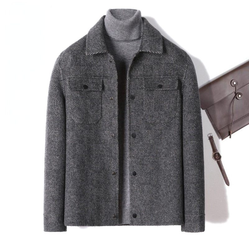 Cashmere Uld Plaid Frakke Mænd Efterår Og Vinter Uld Jakke Grå Trench Coats Smart Casual Overfrakke Trendy Herretøj - Grå