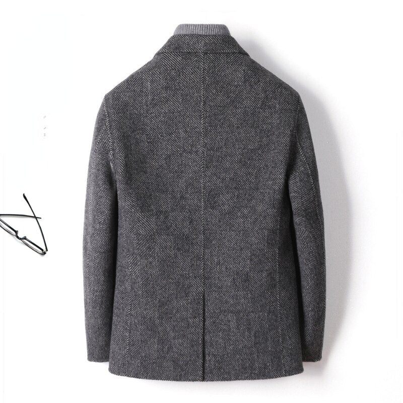 Cashmere Uld Plaid Frakke Mænd Efterår Og Vinter Uld Jakke Grå Trench Coats Smart Casual Overfrakke Trendy Herretøj - Grå