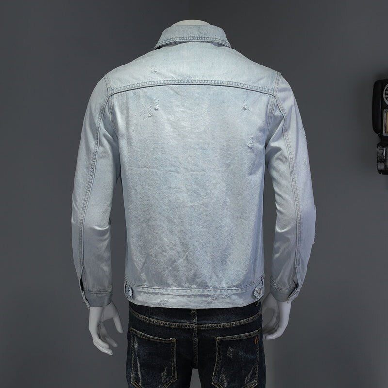 Denim Motorcykel Mænd Jakke High Street Retro Bomber Jacket Tøj - Himmelblå