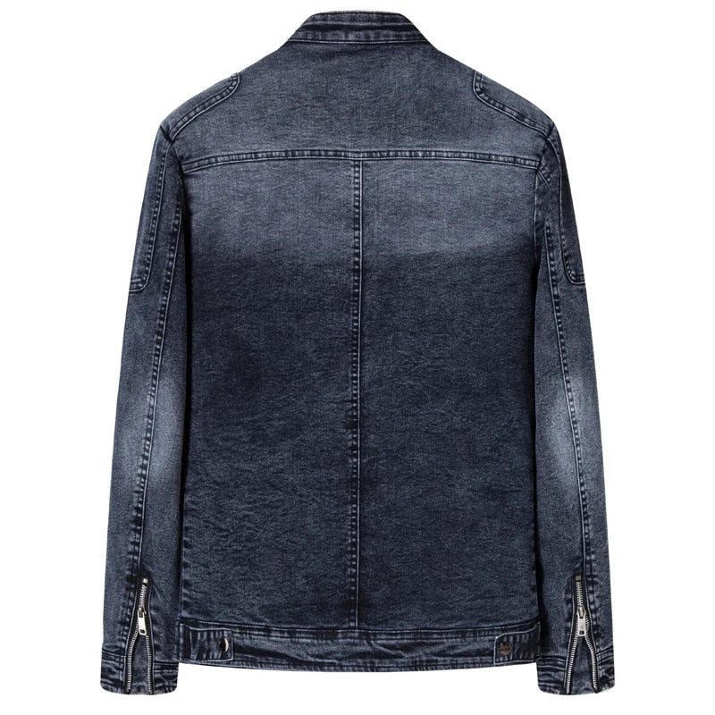 Denimjakke Mænd Denimjakker Slim Fit Jakke Bomuld Ydertøj Frakke Forår Efterår - Sort