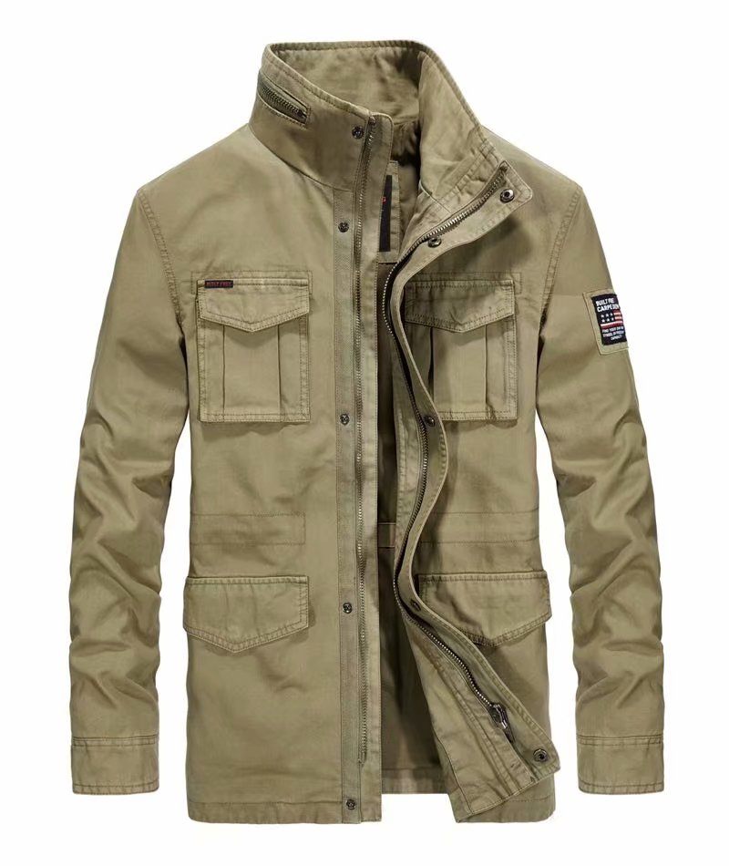 Denimjakker I Bomuld Til Mænd Lang Krave Med Flere Lommer Casual Frakke Militær Vindjakke Til - 58171 Khaki