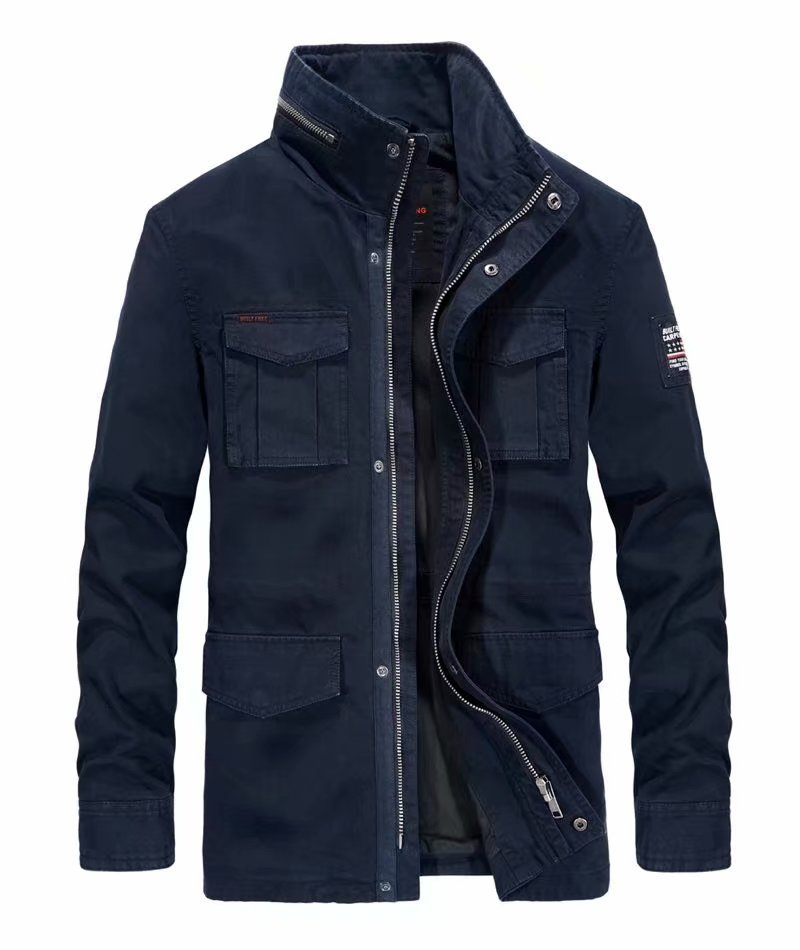 Denimjakker I Bomuld Til Mænd Lang Krave Med Flere Lommer Casual Frakke Militær Vindjakke Til - 58171 Khaki