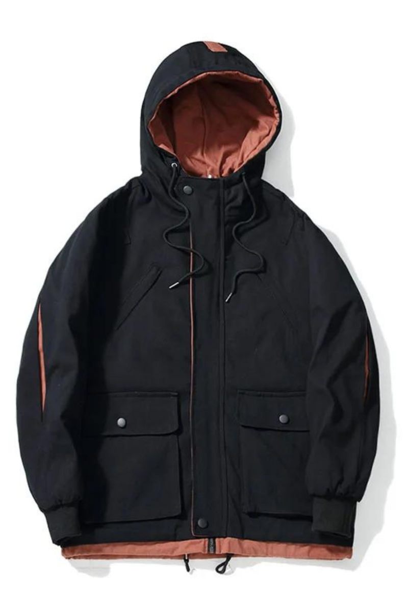Efterår Vinter Tyk Hætte Polstret Herrejakke Japansk Vintage Oversize Trendy Herrefrakke Cargojakke Til Mænd Afslappet Tøj Nice