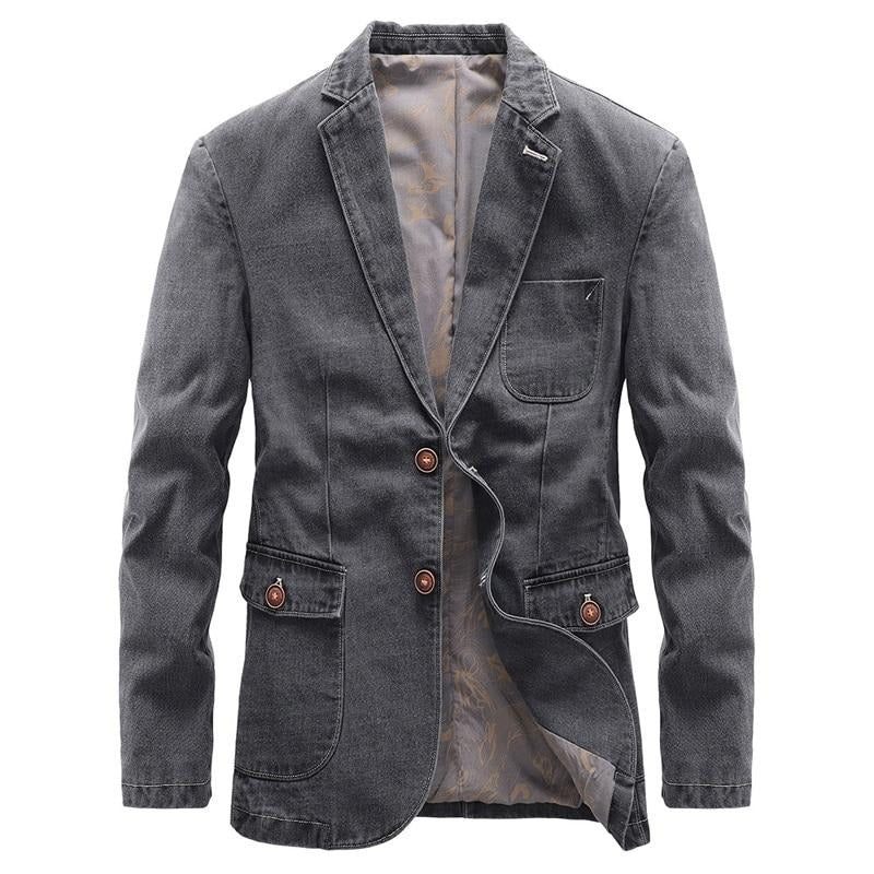 Efterårs Denimjakke Til Mænd Trendy Tynde Denimdragter Jean-jakker Outwear Casual Windbreaker Cowboyfrakker Tøj - Sort