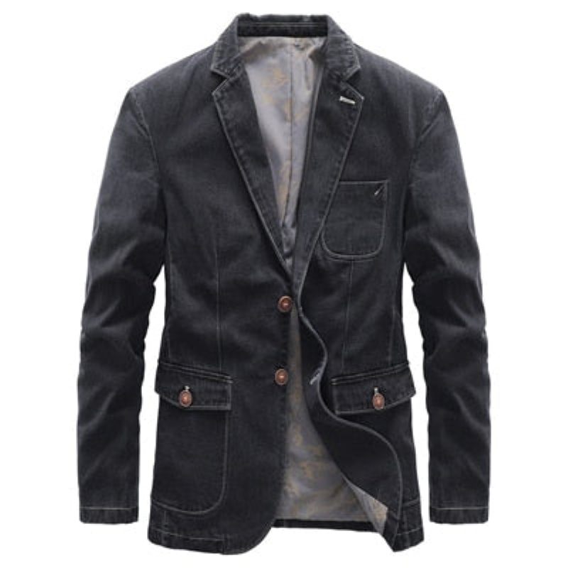 Efterårs Denimjakke Til Mænd Trendy Tynde Denimdragter Jean-jakker Outwear Casual Windbreaker Cowboyfrakker Tøj - Sort