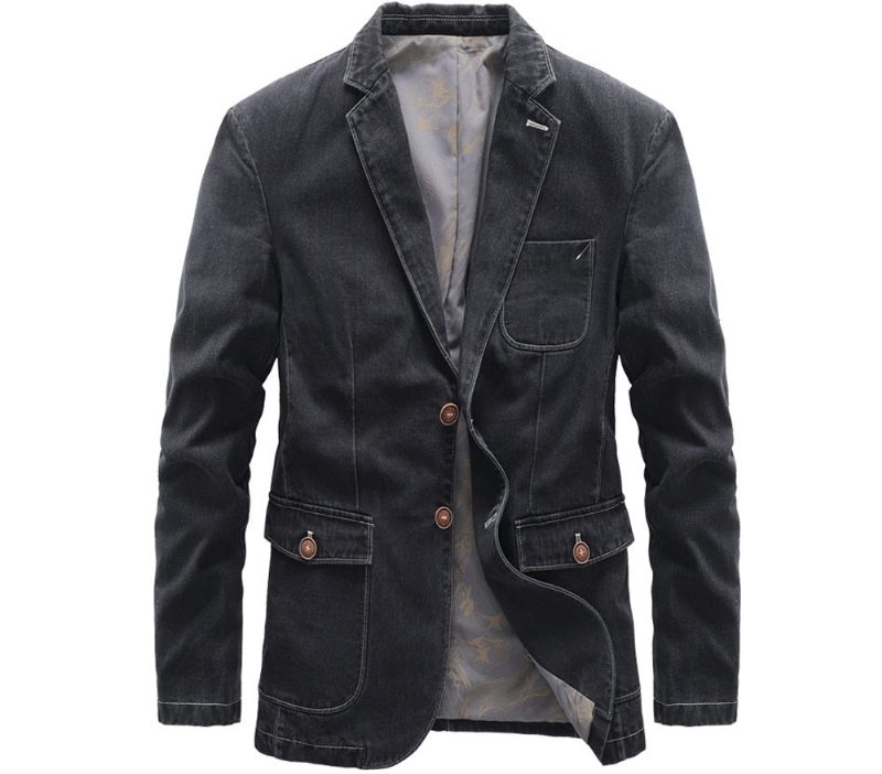 Efterårs Denimjakke Til Mænd Trendy Tynde Denimdragter Jean-jakker Outwear Casual Windbreaker Cowboyfrakker Tøj - Sort