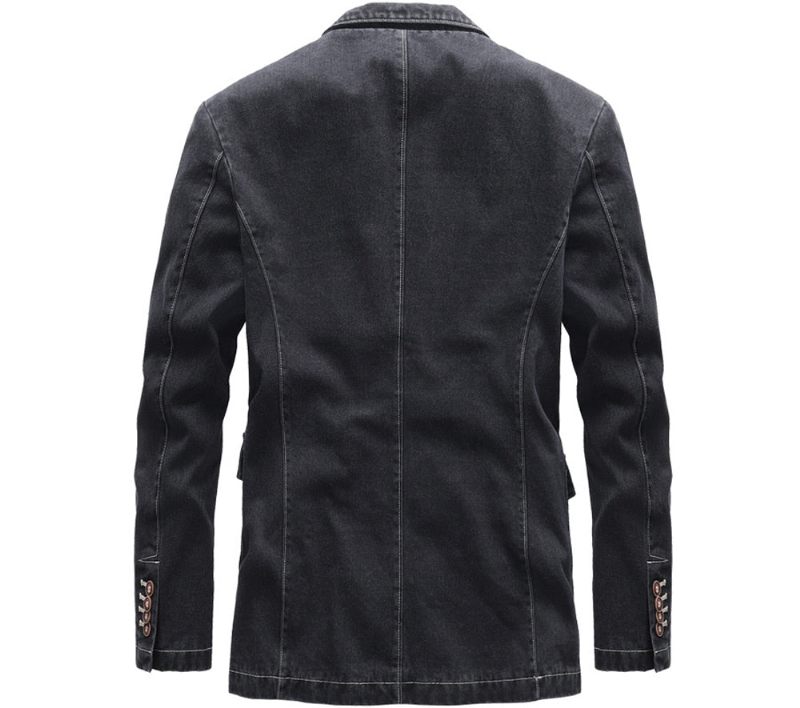 Efterårs Denimjakke Til Mænd Trendy Tynde Denimdragter Jean-jakker Outwear Casual Windbreaker Cowboyfrakker Tøj - Sort