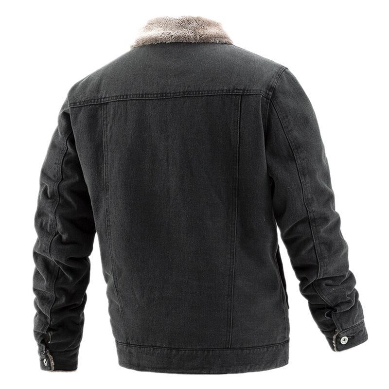Fløjlstyk Denimjakke Mænd Casual Revers Bomuld Jeans Jakke Pelskrave Varm Vinter Herre Jakker Og Frakker - Lyseblå