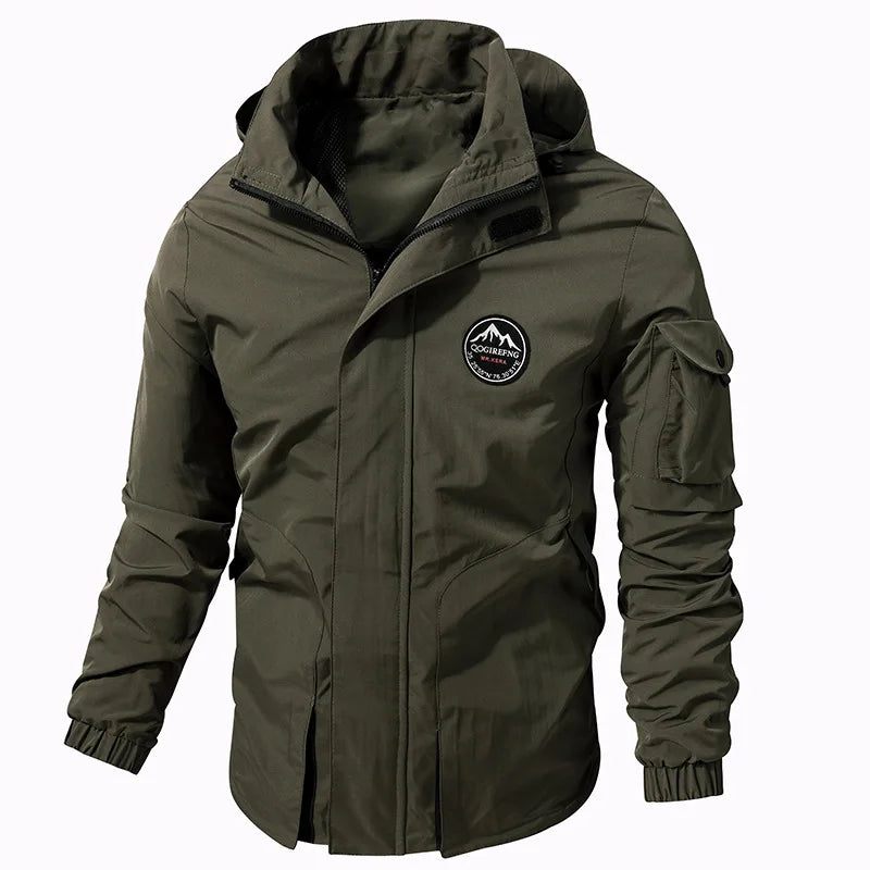 Forår Efterår Tactical Jakke Mænd Solid Vandtæt Aftagelig Hættejakke Militær Udendørs Windbreaker - Army Green