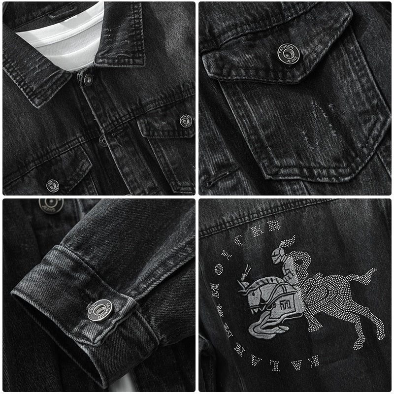 Forår Ny Vintage Letter Denim Shirts Jakker Til Mænd Bomuld Casual Langærmede Frakker Kvalitetstøj - Sort