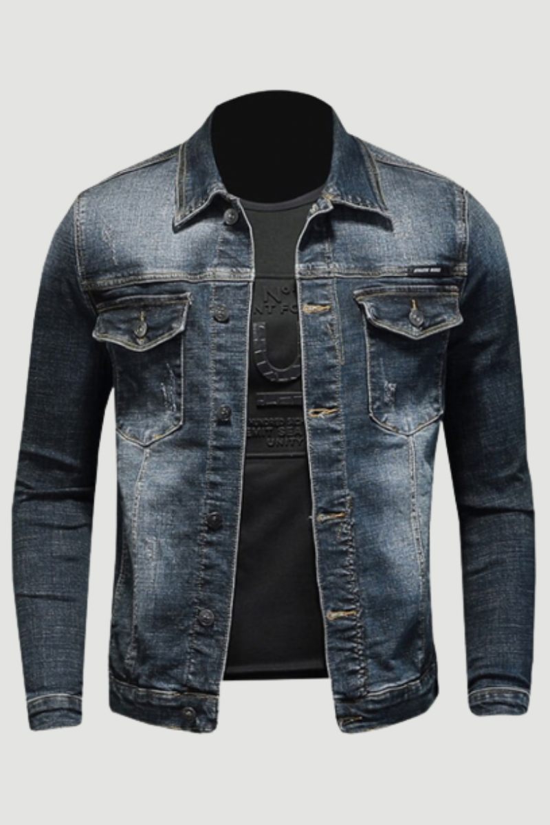 Forårs Denimjakke Mænd Jeans Frakke Bomuld Elasticitet Turndown-krave Langærmet Slankt Tøj Grå Blå Bomber