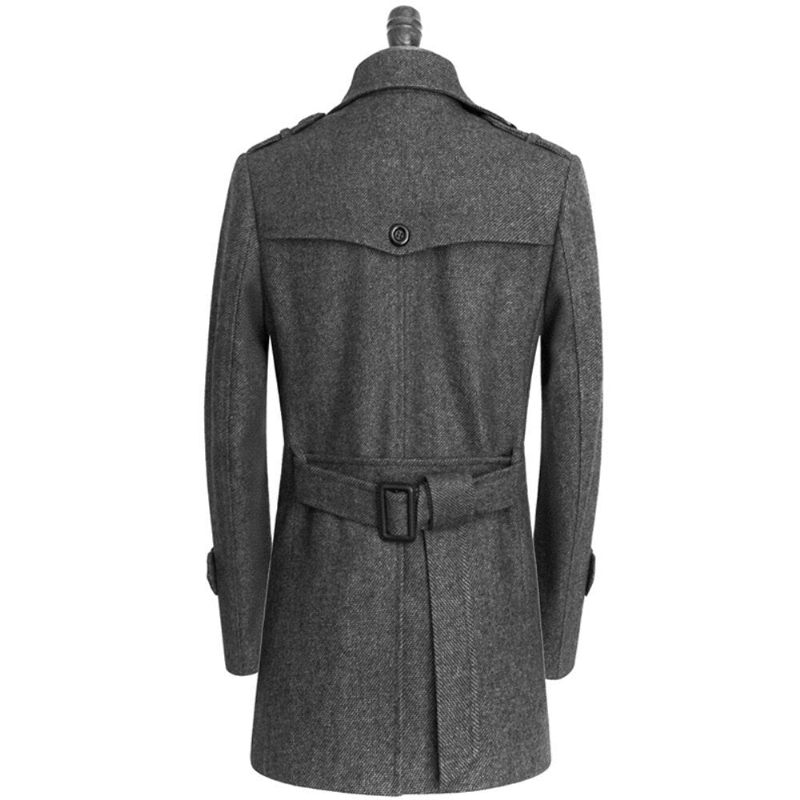 Herre Uldne Jakker Elegant Dobbelt Knap Trenchcoat Stilfuld Åndbar Vindjakke I Uldblandinger - Sort
