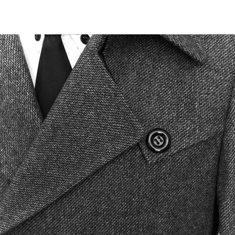 Herre Uldne Jakker Elegant Dobbelt Knap Trenchcoat Stilfuld Åndbar Vindjakke I Uldblandinger - Sort