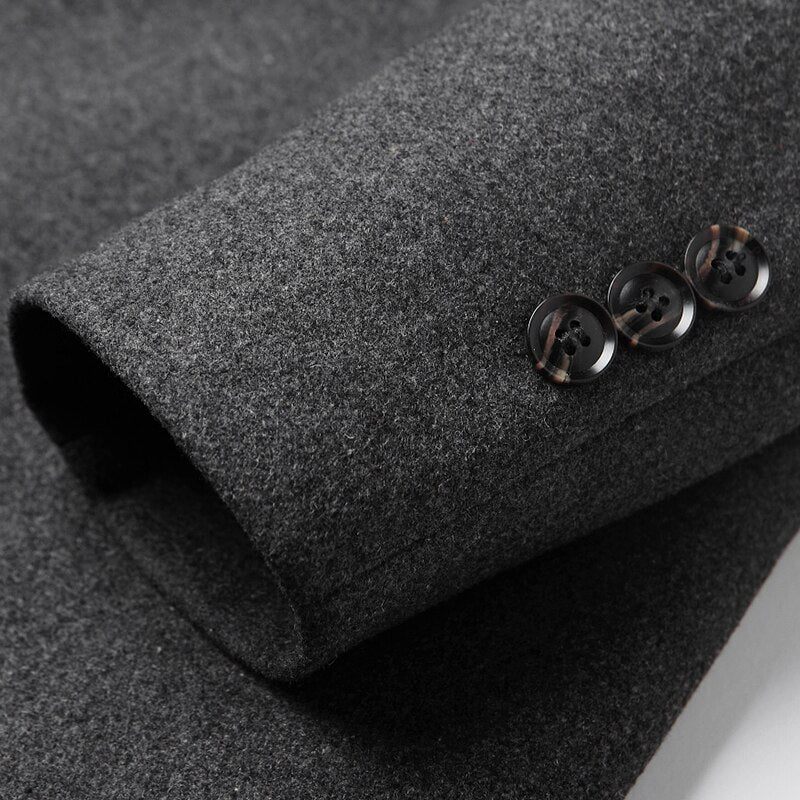 Jakke Herre Uldfrakker Forår Efterår Casual Slim Fit Windbreaker Overfrakke Enkeltradet Lang Trenchcoat - Sort