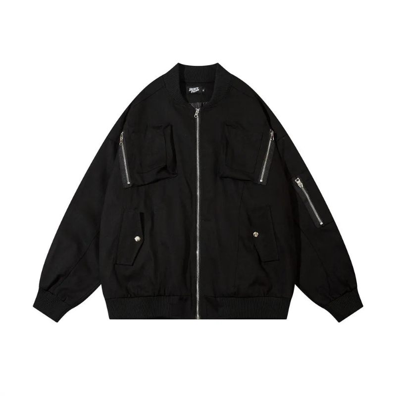 Mænd Cargo Jakke Frakke Hip Hop Streetwear Løs Funktionel Multi Lommer Jakker Efterår Ydertøj Tøj - Rød